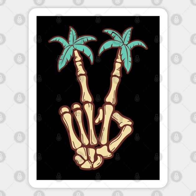 Palm Tree Skeleton Hand Peace Sign Magnet by thepinecones